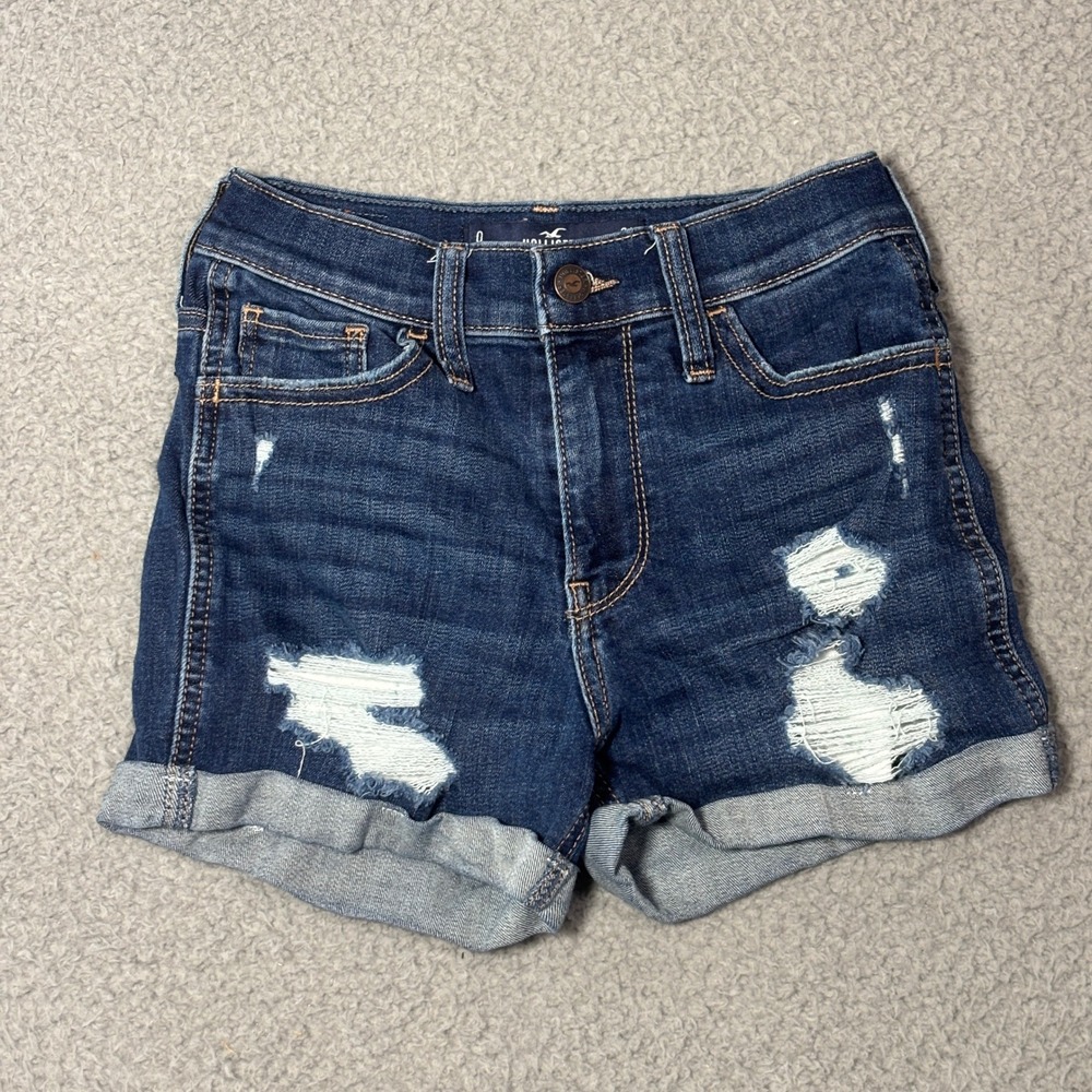 Hollister High-Rise Short 3" Dark Wash Distressed Denim Shorts Size 0 W24